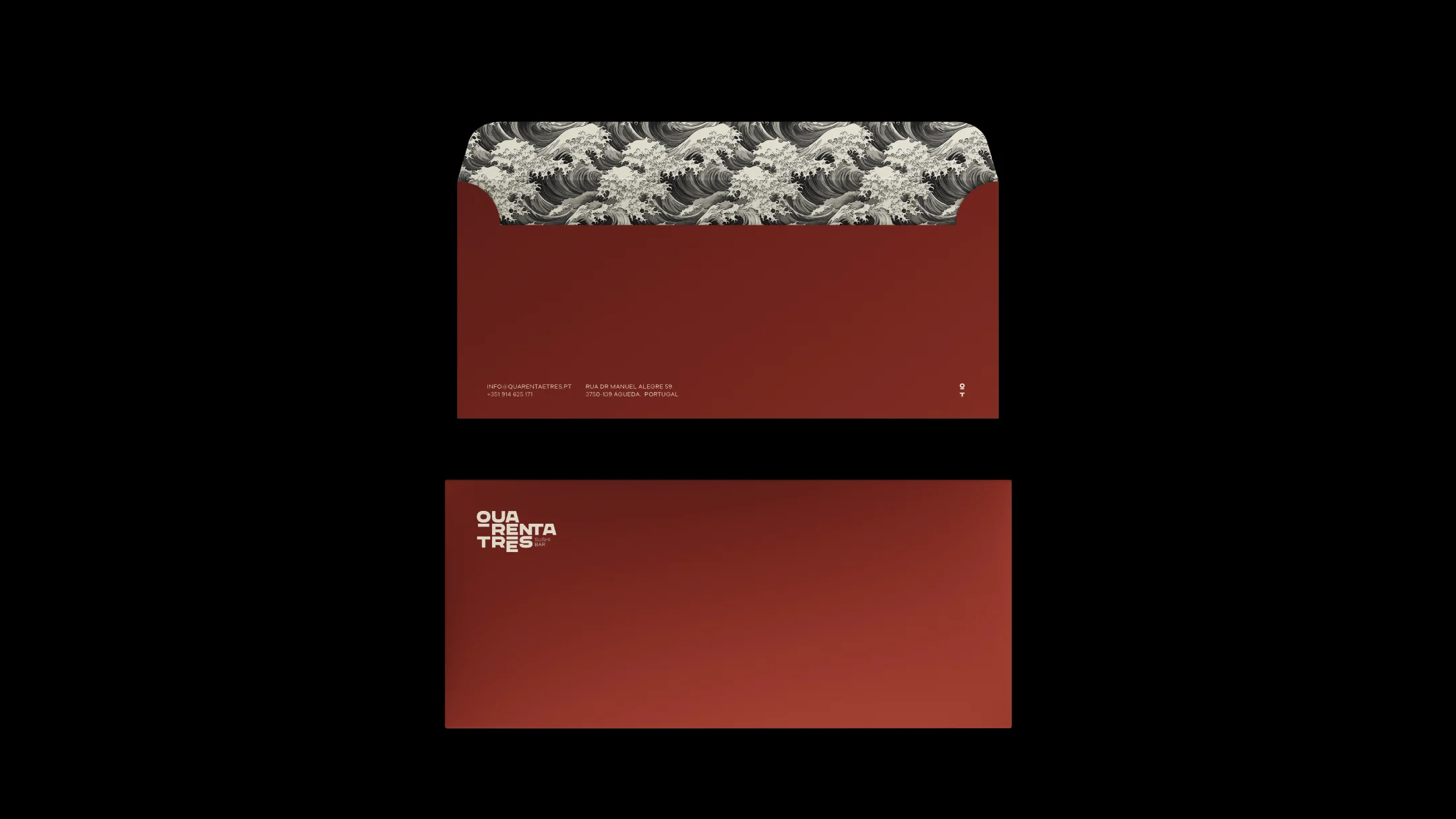 Nhdesign project Quarenta e três: Quarenta e Três corporate envelope in red with graphic pattern
