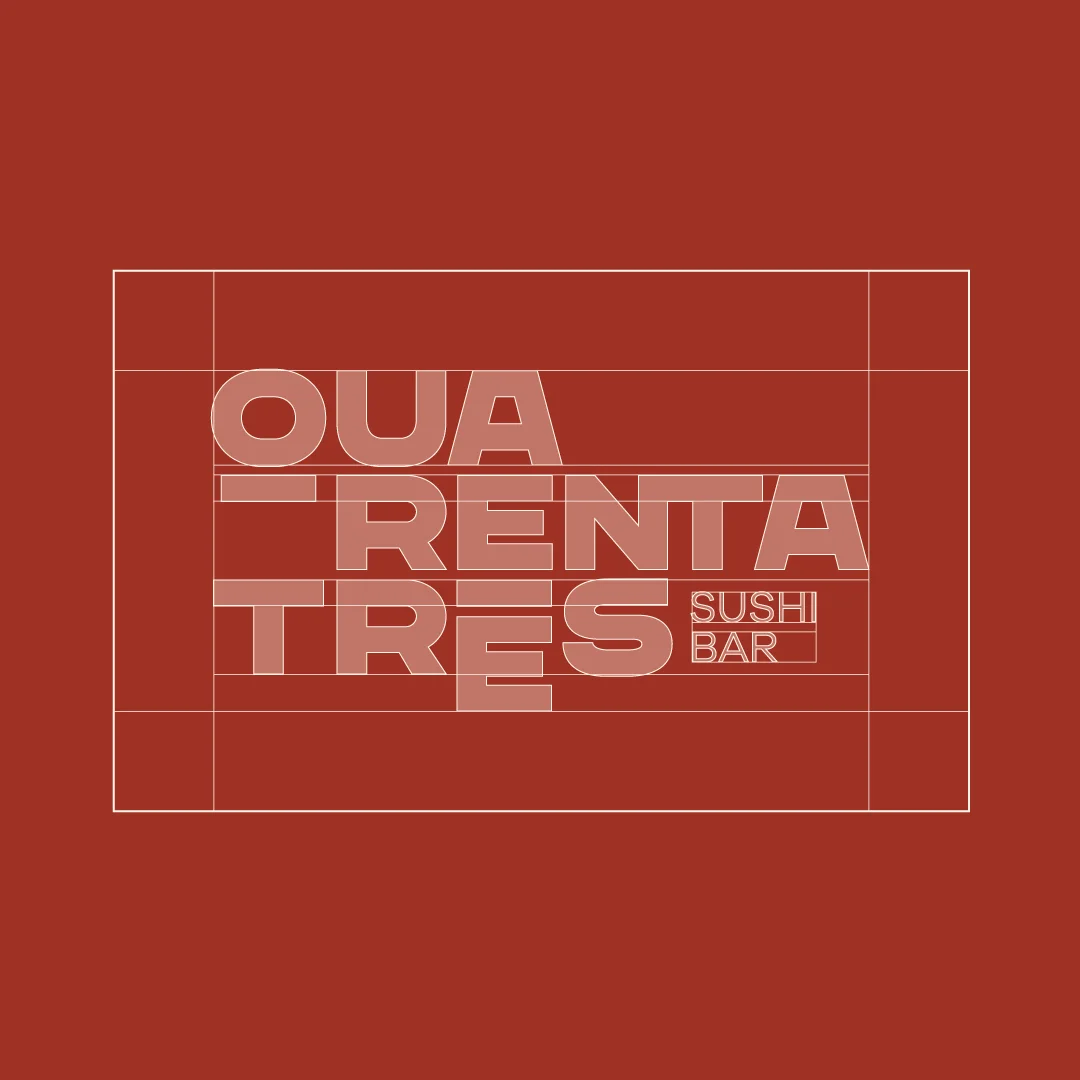 Nhdesign project Quarenta e três: Graphic structure of Quarenta e Três logo construction on red background