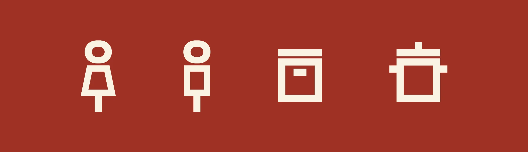 Nhdesign project Quarenta e três: Set of minimalist graphic icons in white on red background