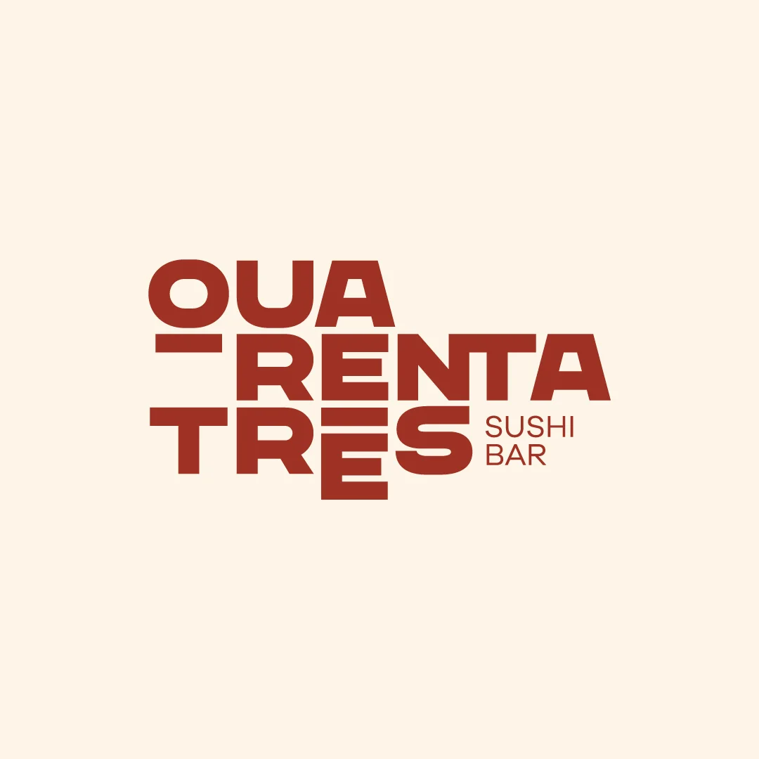 Nhdesign project Quarenta e três: Quarenta e Três logo in red on beige background