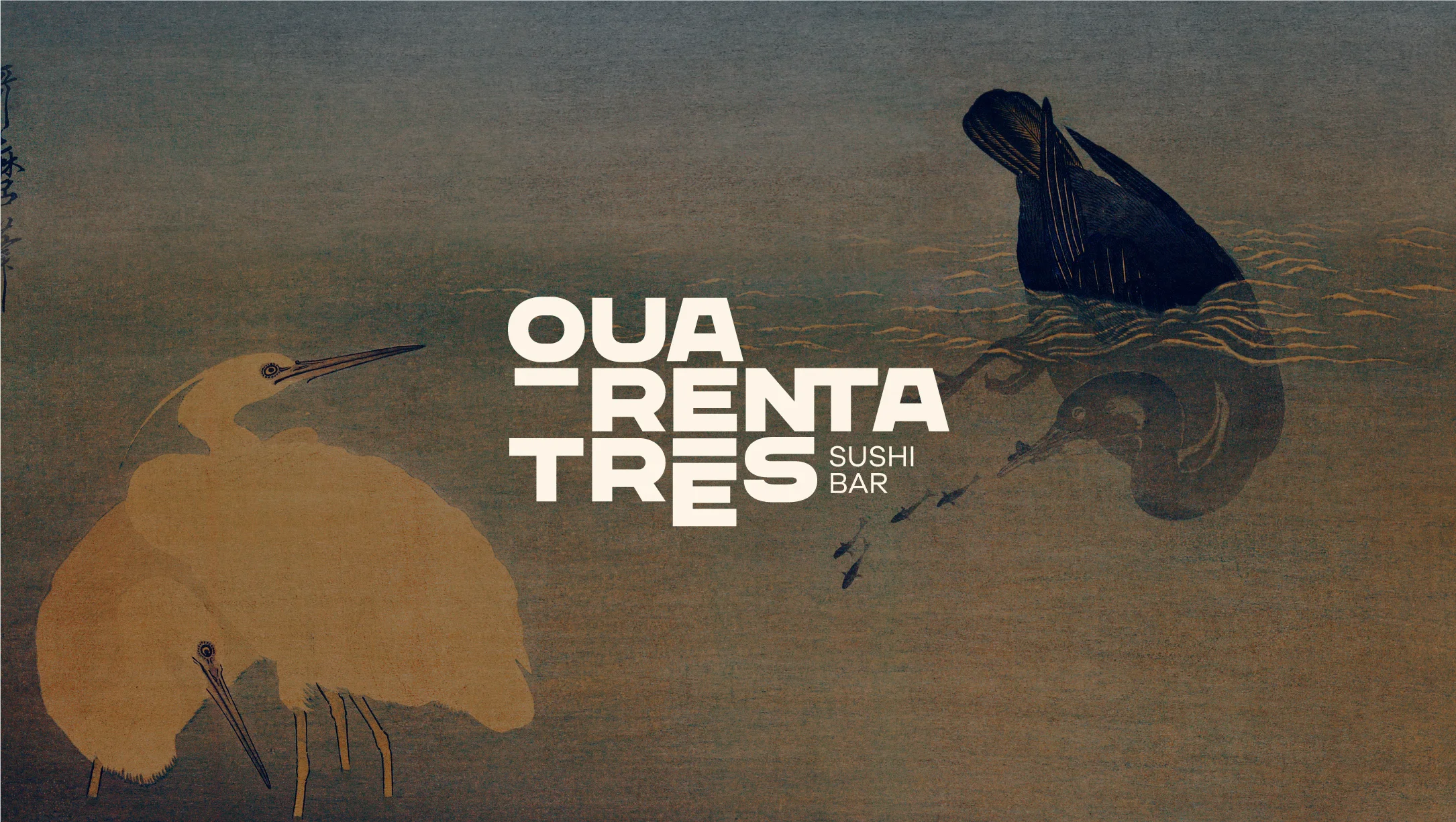 Nhdesign project Quarenta e três: Quarenta e Três logo in white on textured blue-toned background