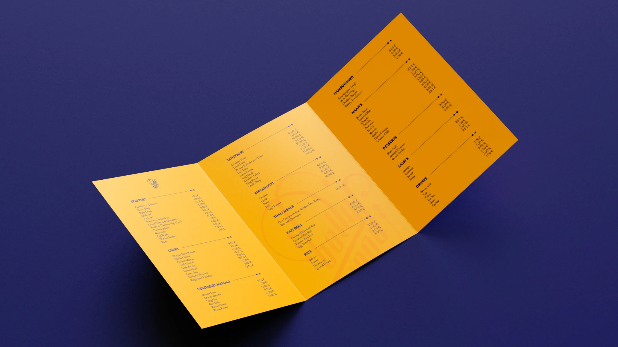Nhdesign project Bollywood: Open Bollywood menu in yellow on purple background