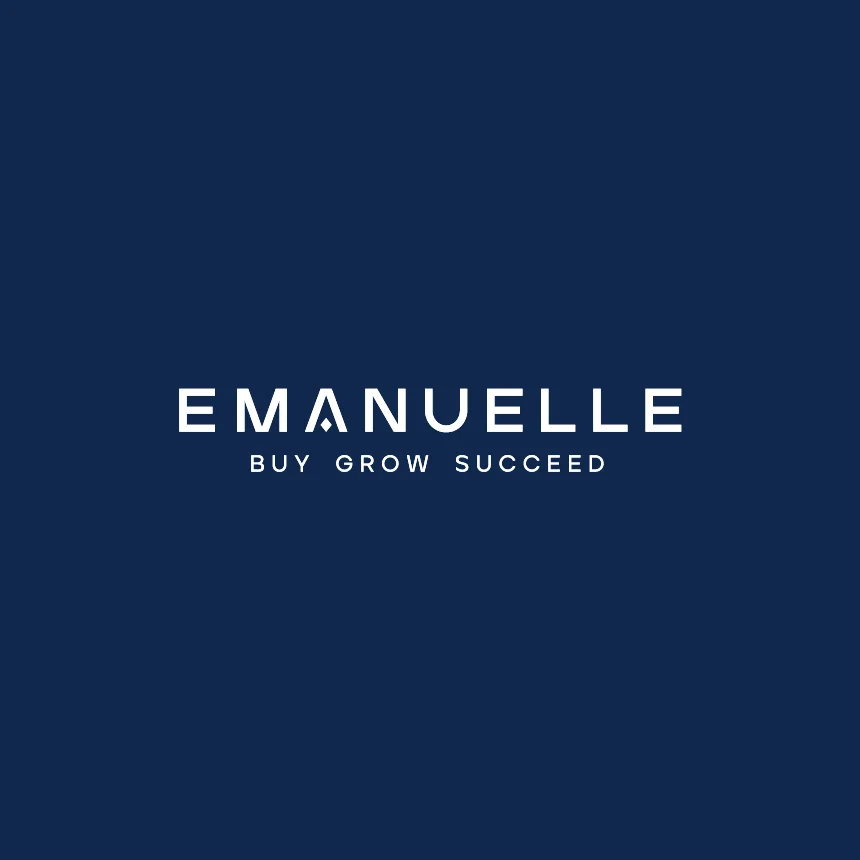 Nhdesign project Emanuelle: Logo with elegant typography and minimal composition on a deep blue background