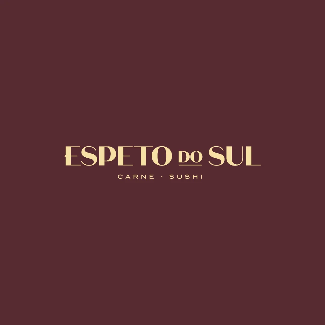 Nhdesign project Espeto do Sul: Logo with classic typography and gold details on a burgundy background