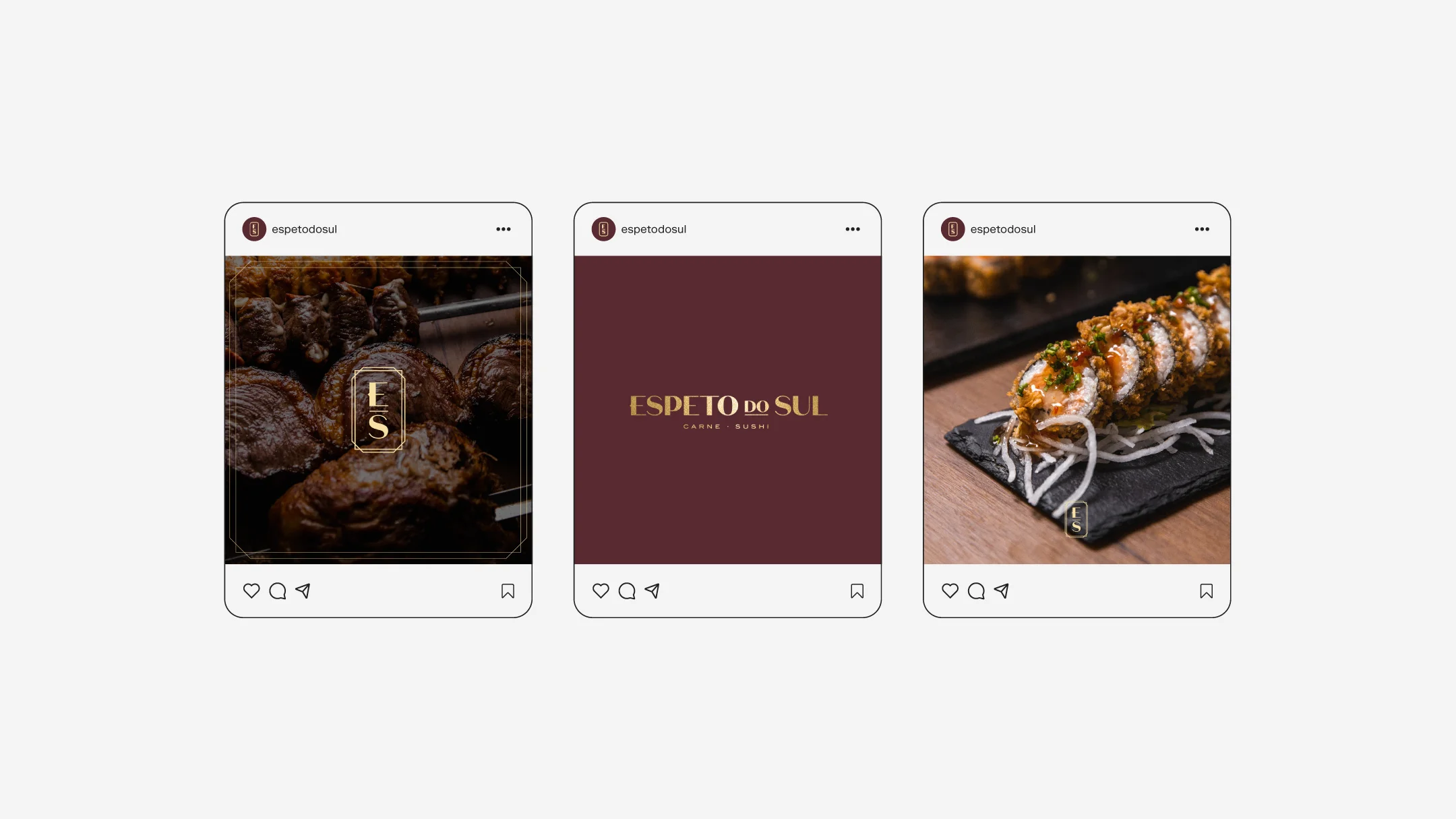 Nhdesign project Espeto do Sul: Social media layouts integrating the visual identity with gastronomic content
