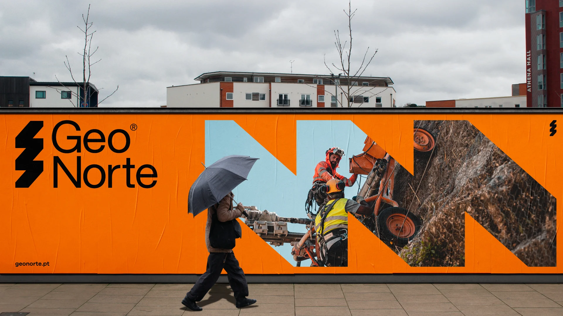 Nhdesign project GeoNorte: Brand application on large-format signage, highlighting visibility and visual impact