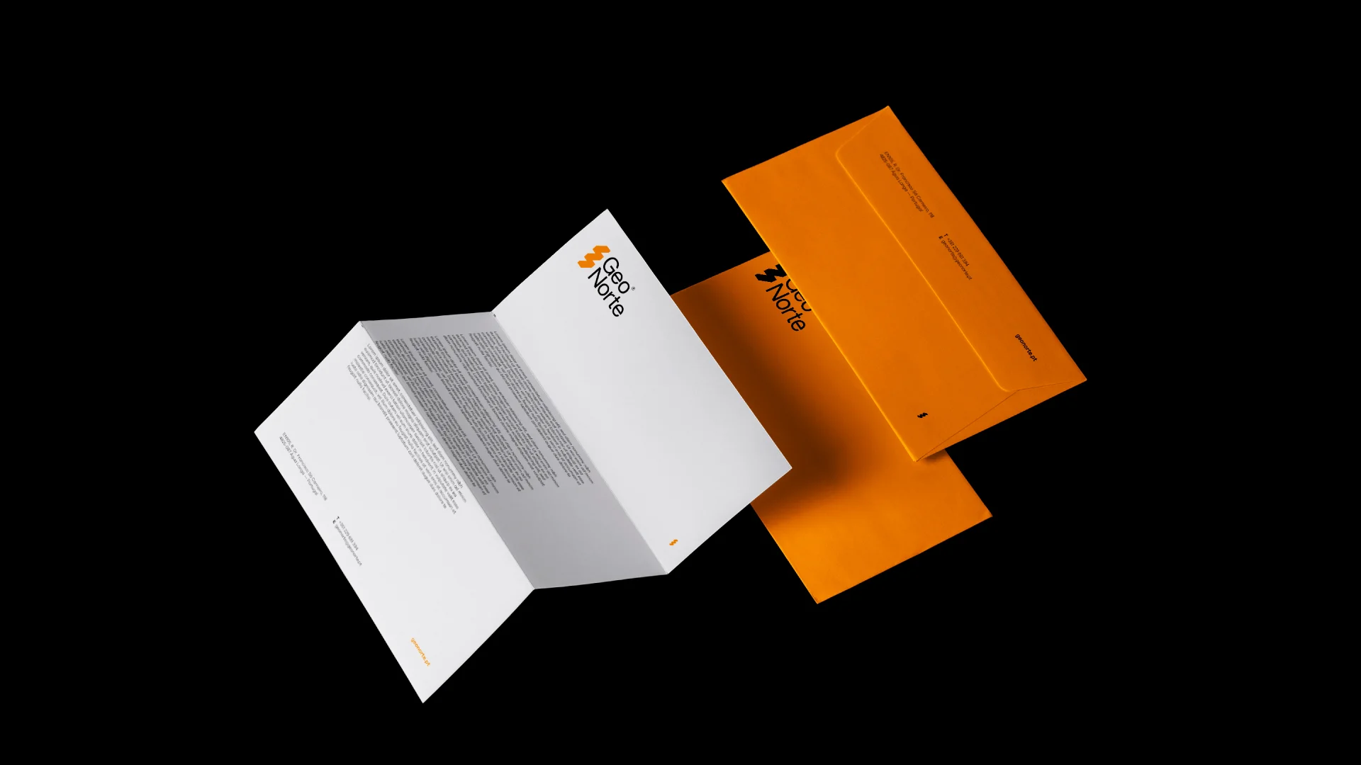 Nhdesign project GeoNorte: Application of the identity in corporate materials with contrast between white and orange
