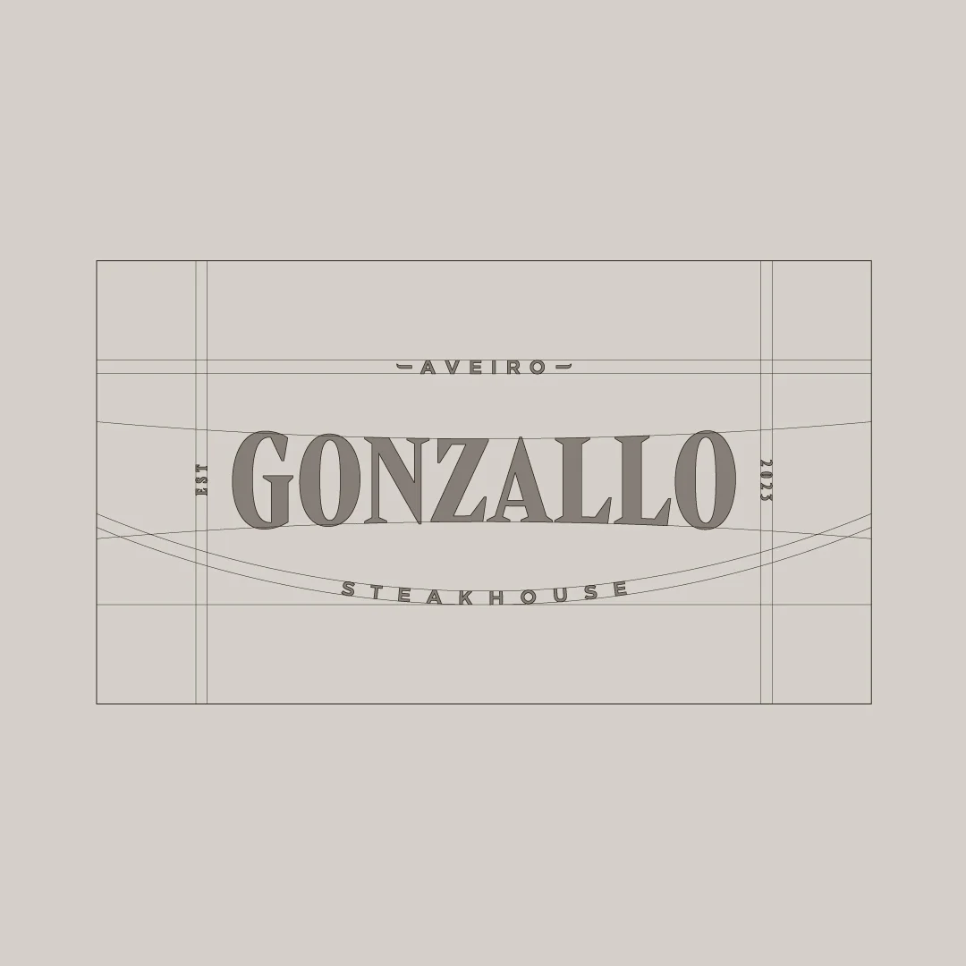 Projeto Gonzallo Steakhouse da Nhdesign: Estudo de construção e proporção do logótipo Gonzallo