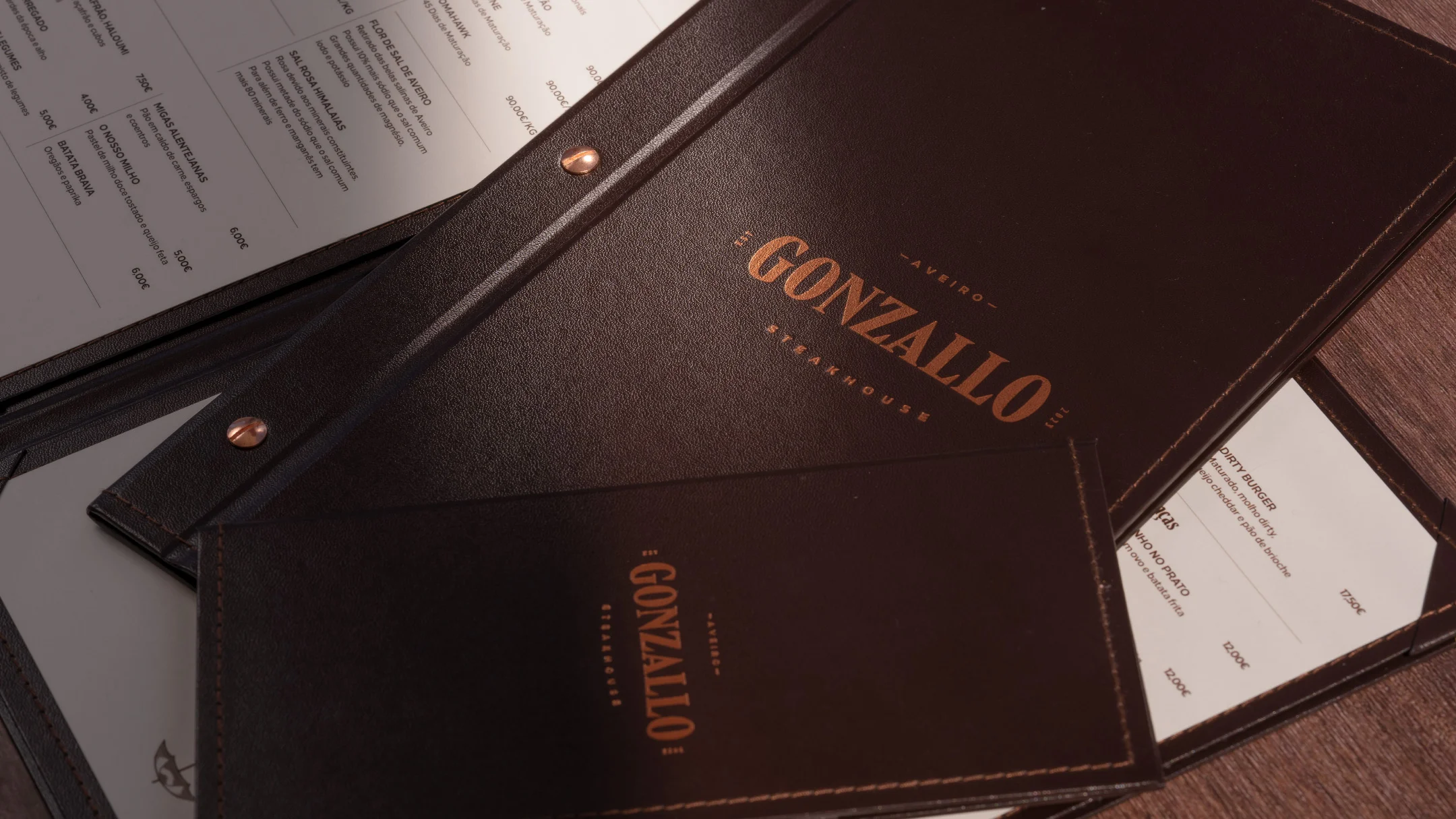 Projeto Gonzallo Steakhouse da Nhdesign: Conjunto de menus apresentados em contexto de utilização