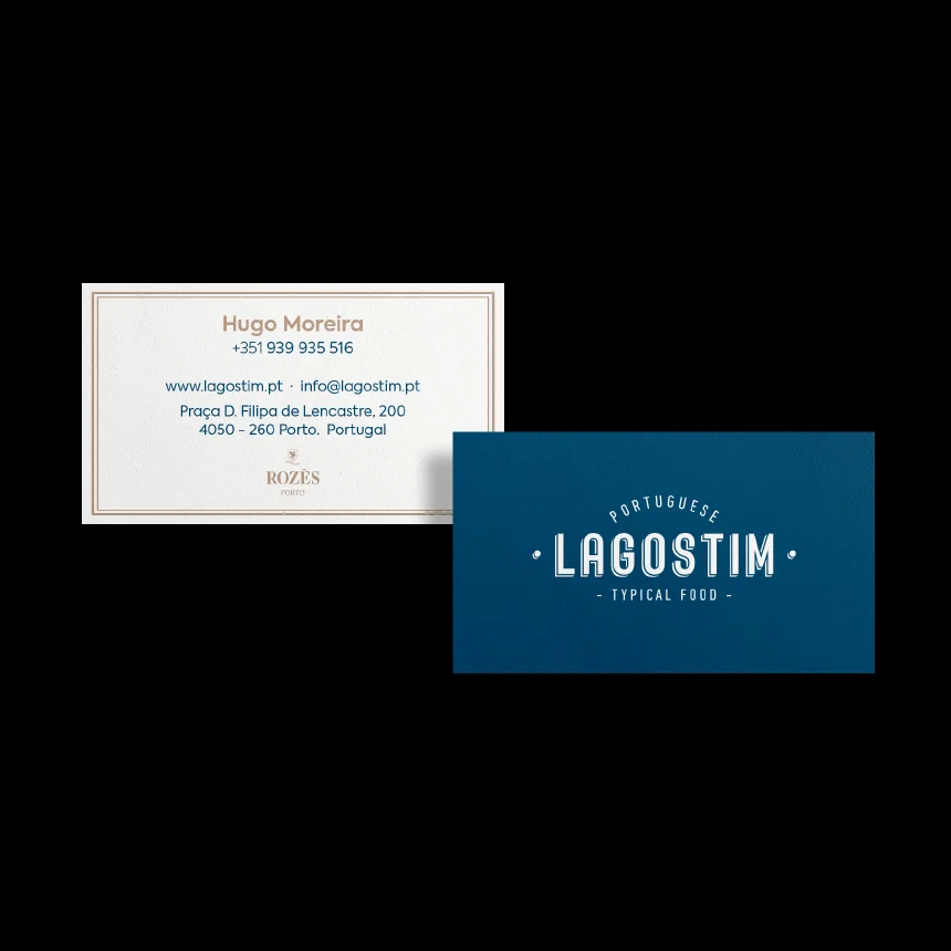 Nhdesign project Restaurante Lagostim: Business card with brand identity applied