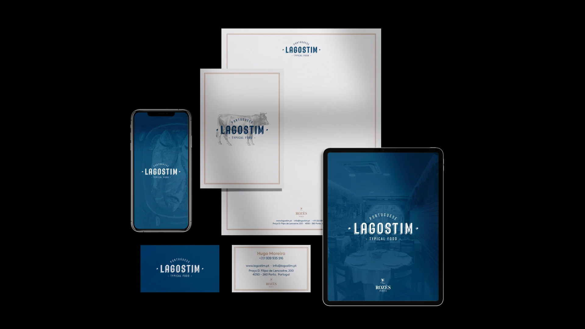 Nhdesign project Restaurante Lagostim: Brand identity applied to stationery materials