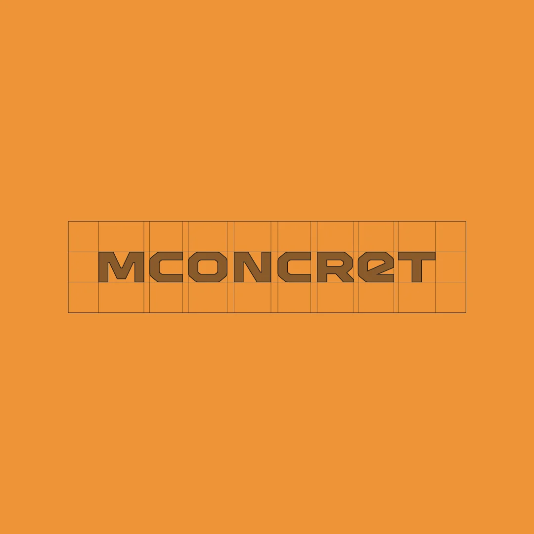 Nhdesign project Mconcret: Mconcret logo with construction grid on an orange background.