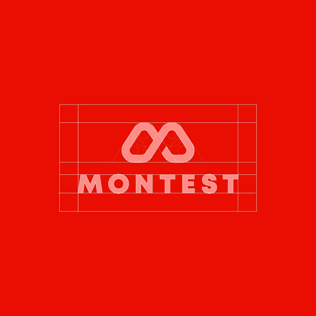Nhdesign project Montest: Montest logo with construction grid on a red background.