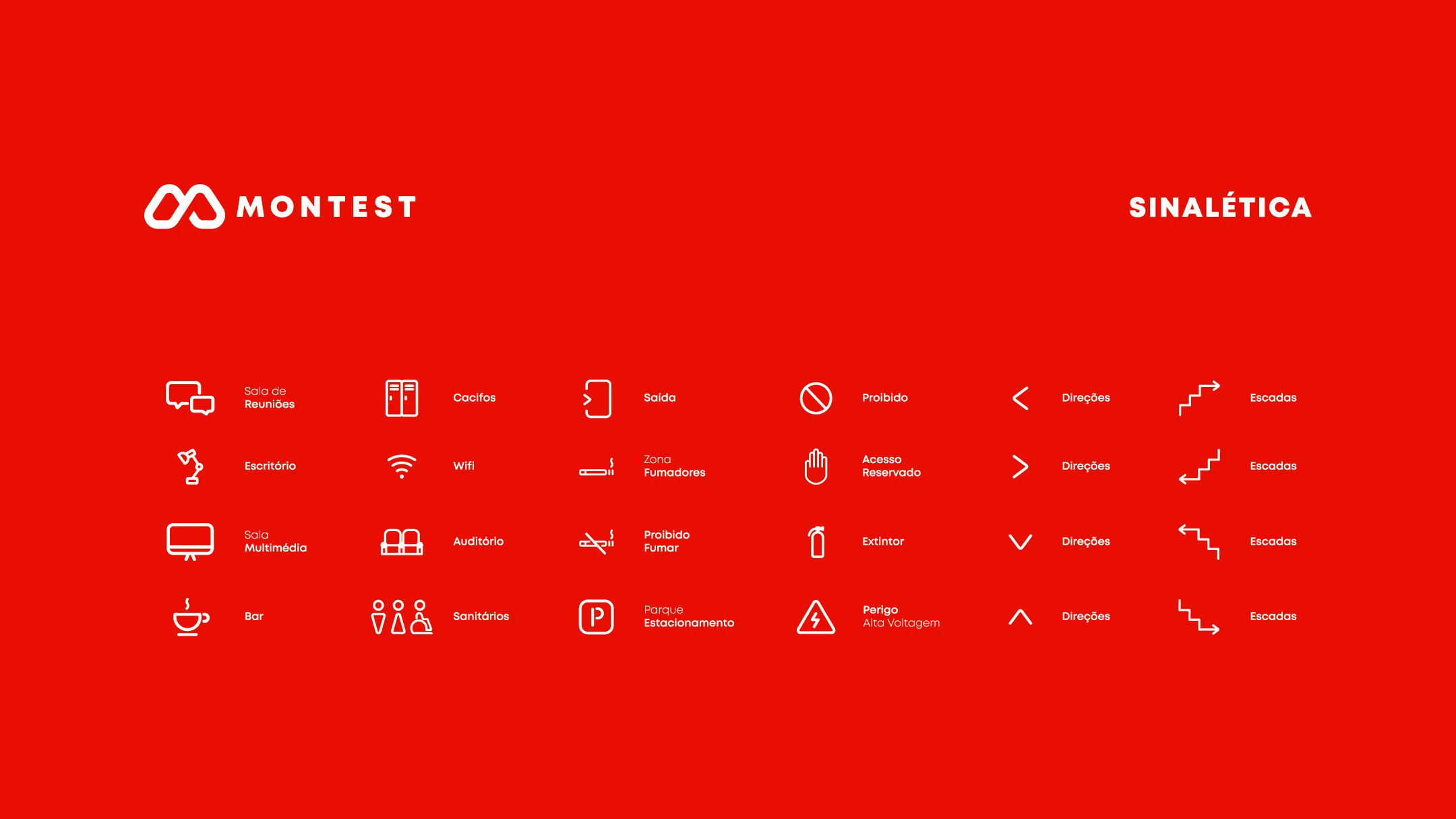 Nhdesign project Montest: Montest signage icons on a red background.