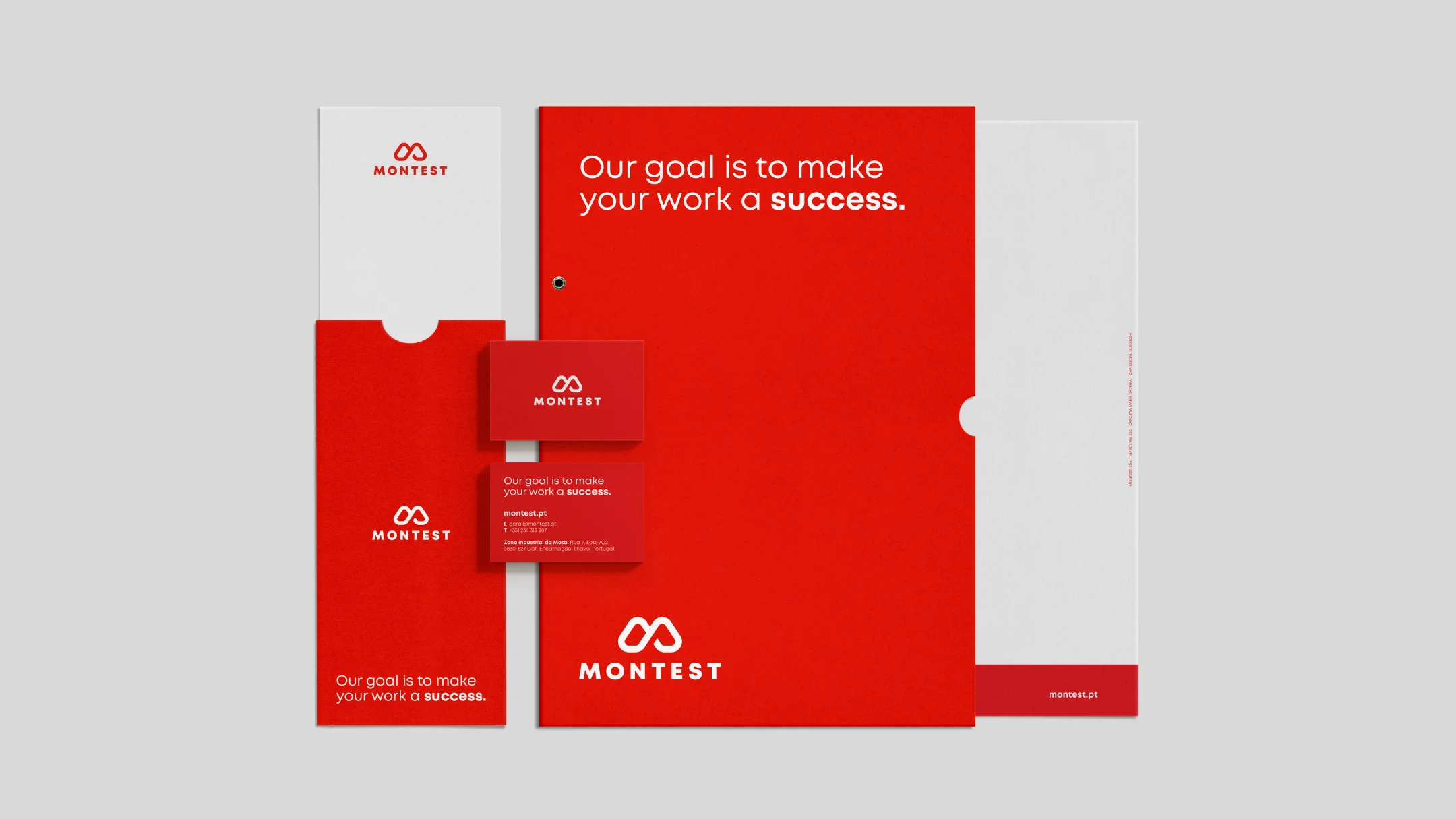 Nhdesign project Montest: Montest stationery set in red and white.