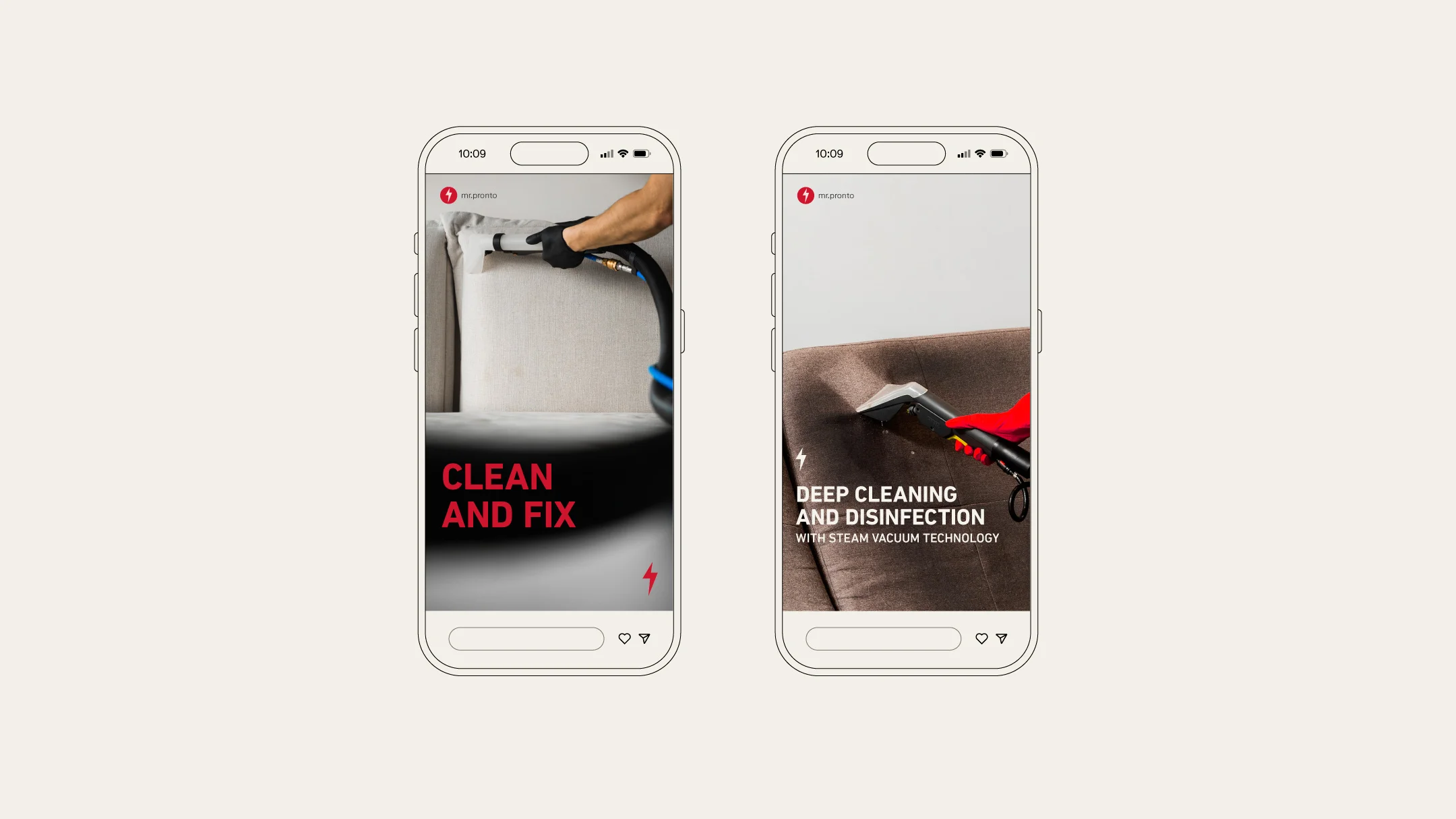 Projeto Mr Pronto da Nhdesign: Layout para stories no Instagram da Mr Pronto, com design consistente e adaptado à comunicação visual da marca