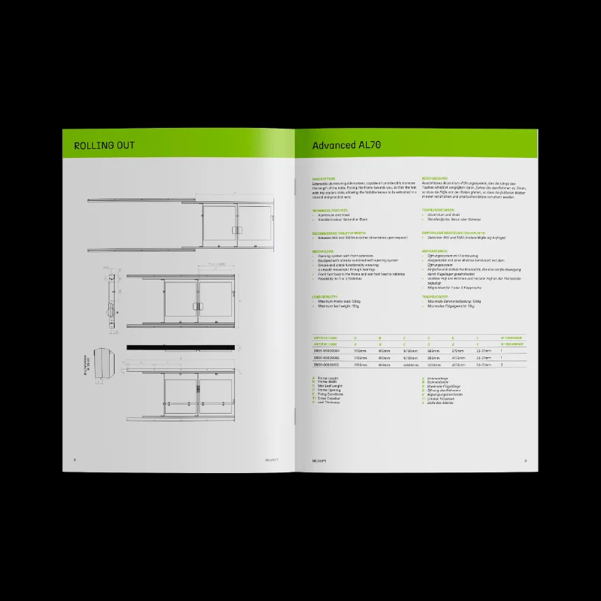 Nhdesign project MUVV: Page with technical specifications and clear data organisation