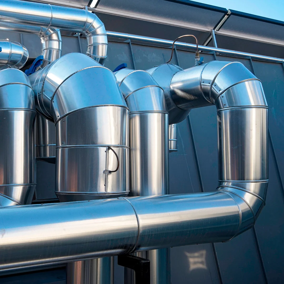 Nhdesign project NB Klima: Metal structure of NB Klima industrial pipelines in factory environment