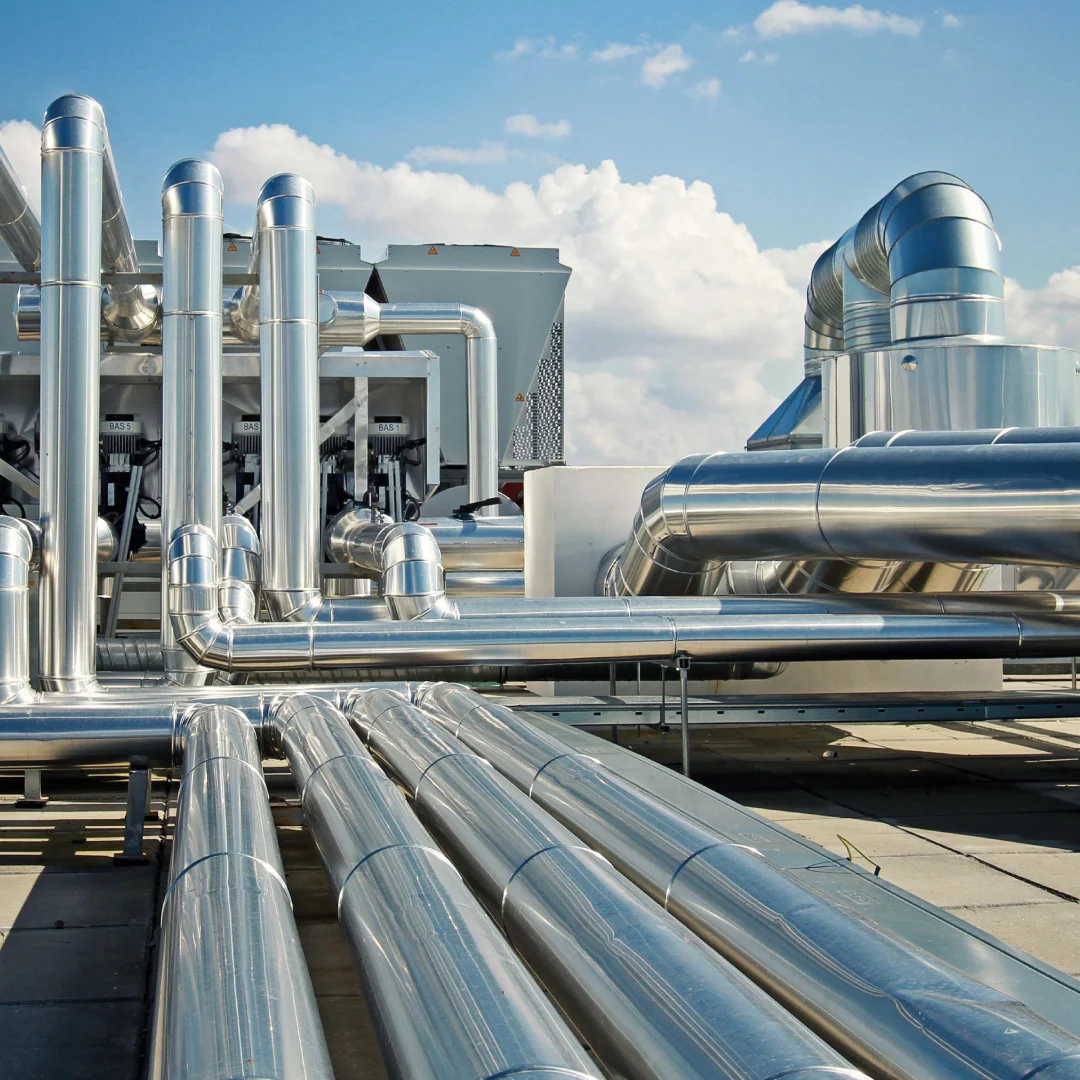 Nhdesign project NB Klima: NB Klima industrial pipelines outdoors with blue sky