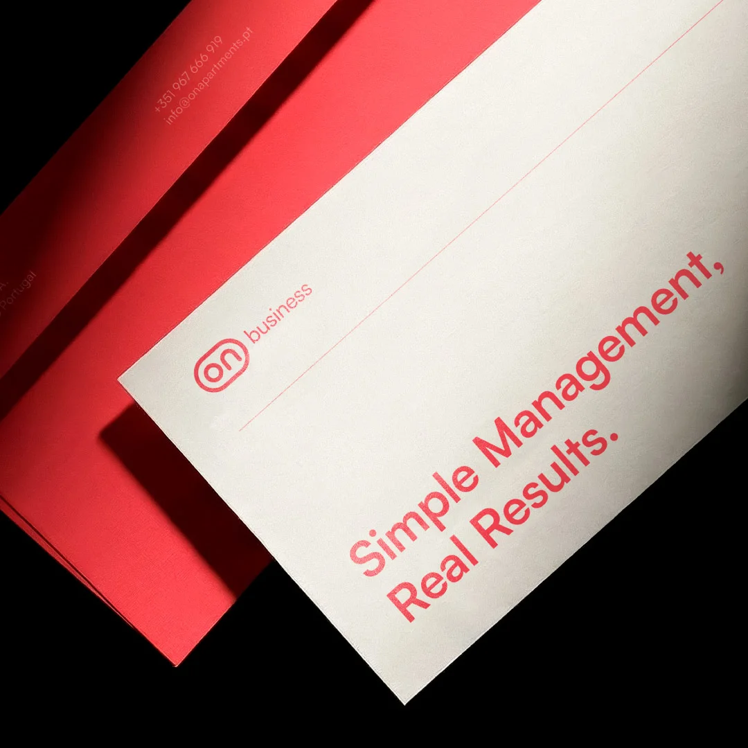 Nhdesign project ON: Envelope featuring the ON identity and minimalist graphic composition