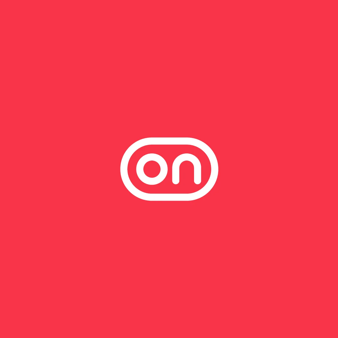 Nhdesign project ON: ON logo with minimalist symbol on a red background