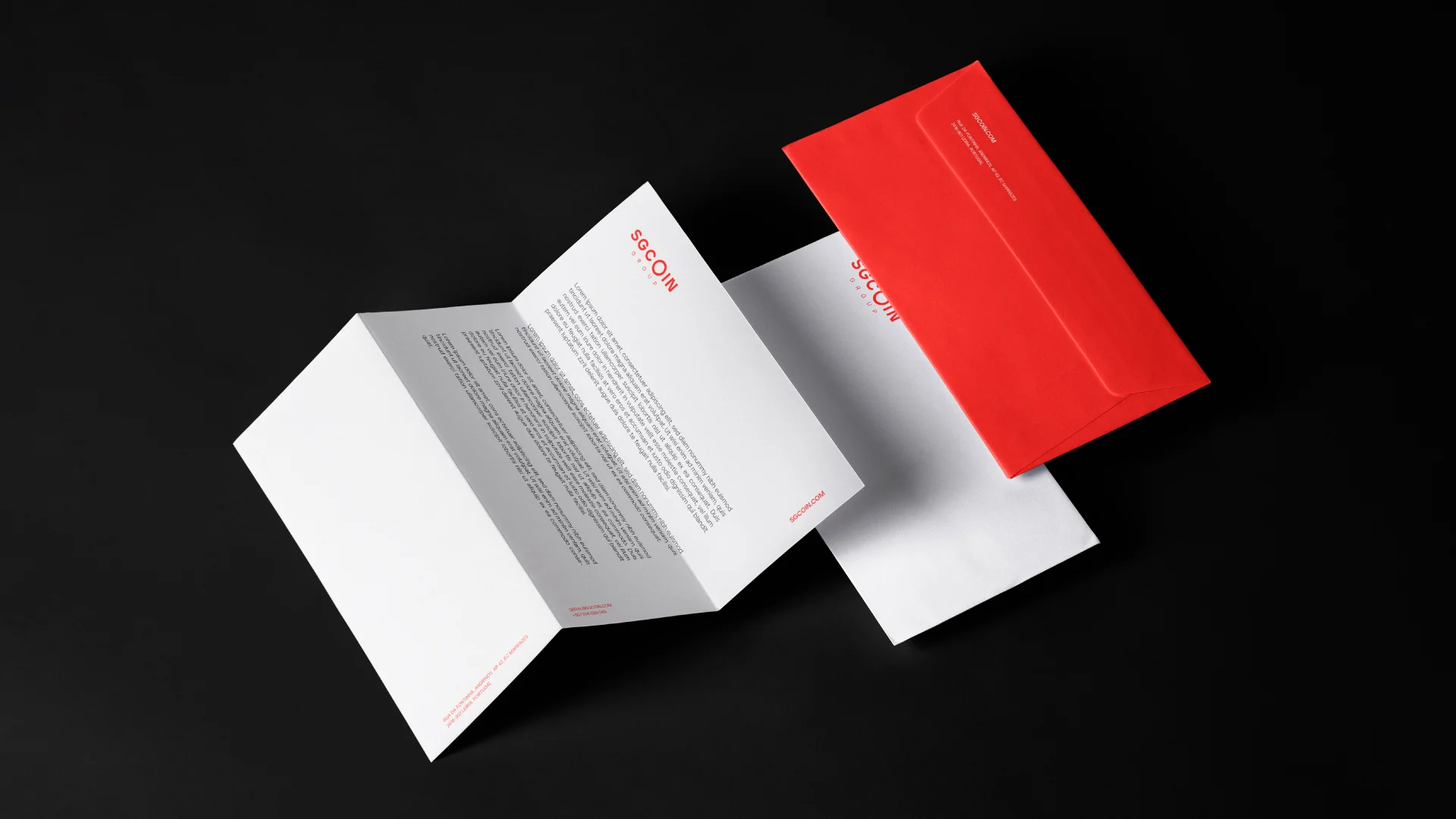 Nhdesign project SGCOIN: Brand applied to institutional material with a minimal language