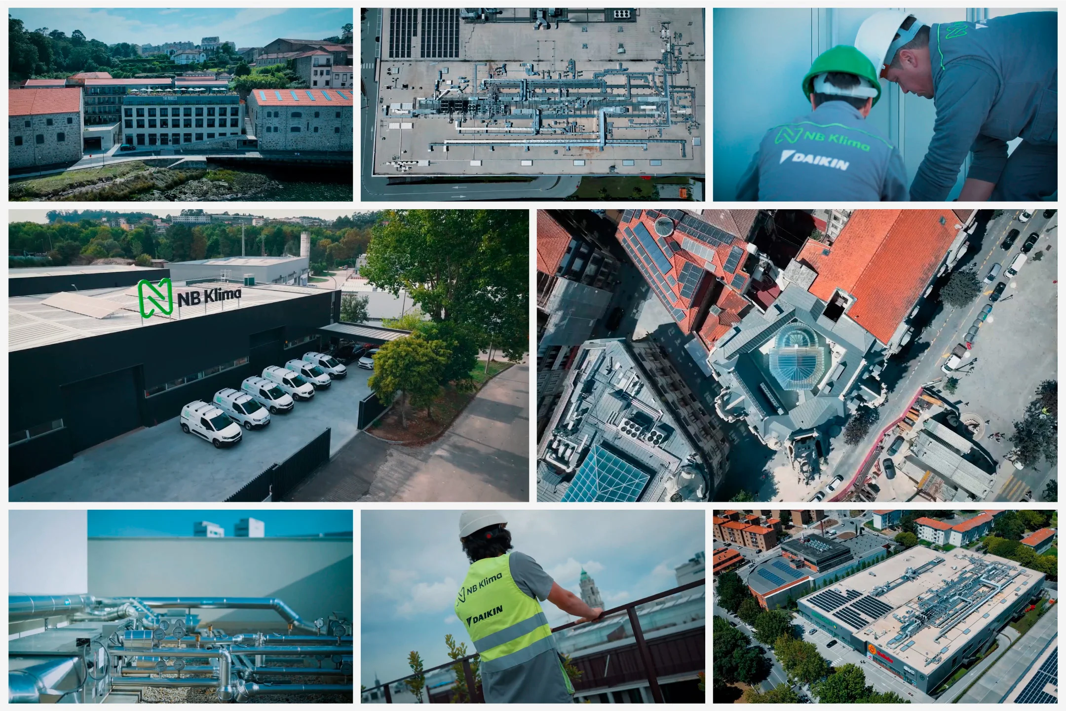 Projeto NB Klima 2025 da Nhdesign: Set of images presenting various projects, technical systems, and interventions carried out by NB Klima