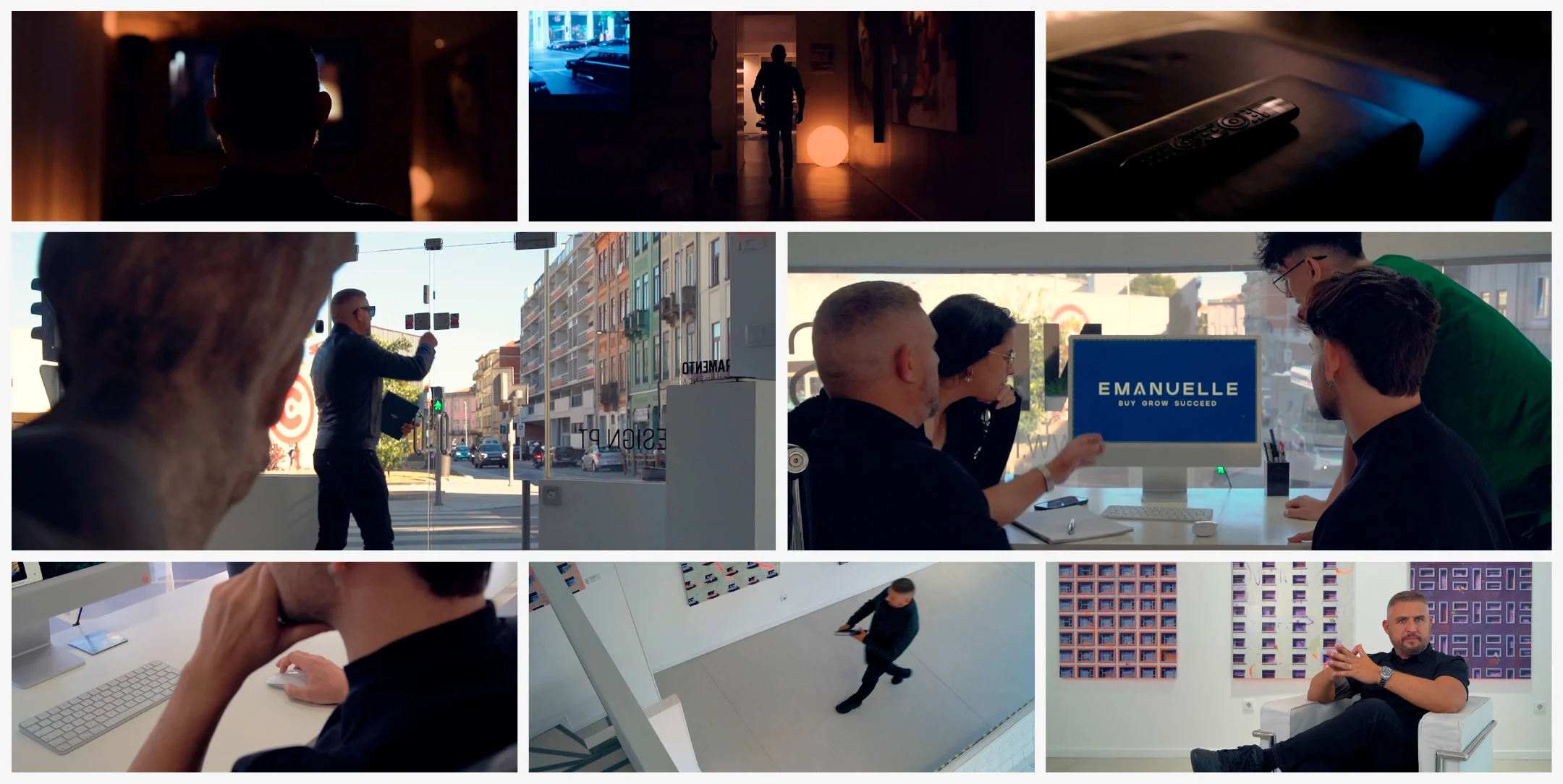 Projeto 20 anos da Nhdesign da Nhdesign: Frame selection summarising the narrative tone, spaces, and key moments of the film