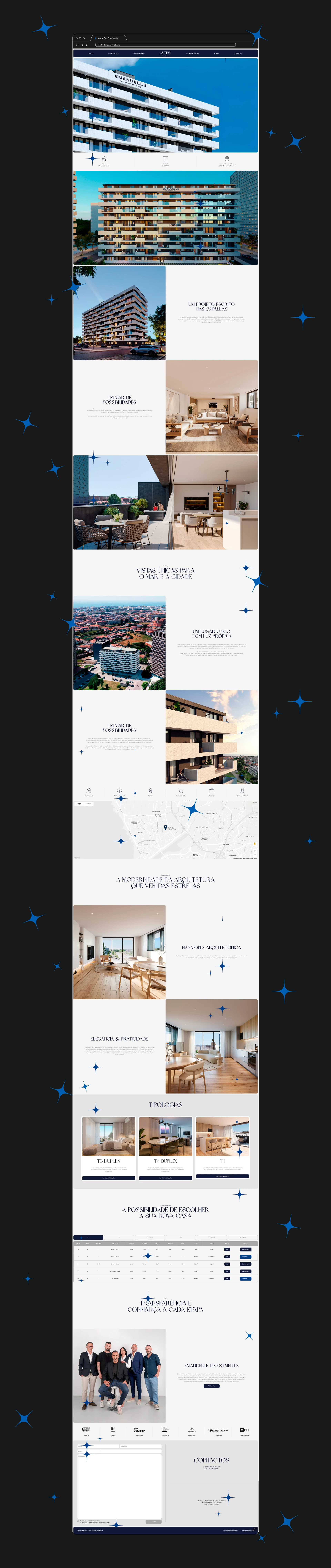 Projeto Astro Sul da Nhdesign: página completa do website do Astro Sul sobre fundo preto