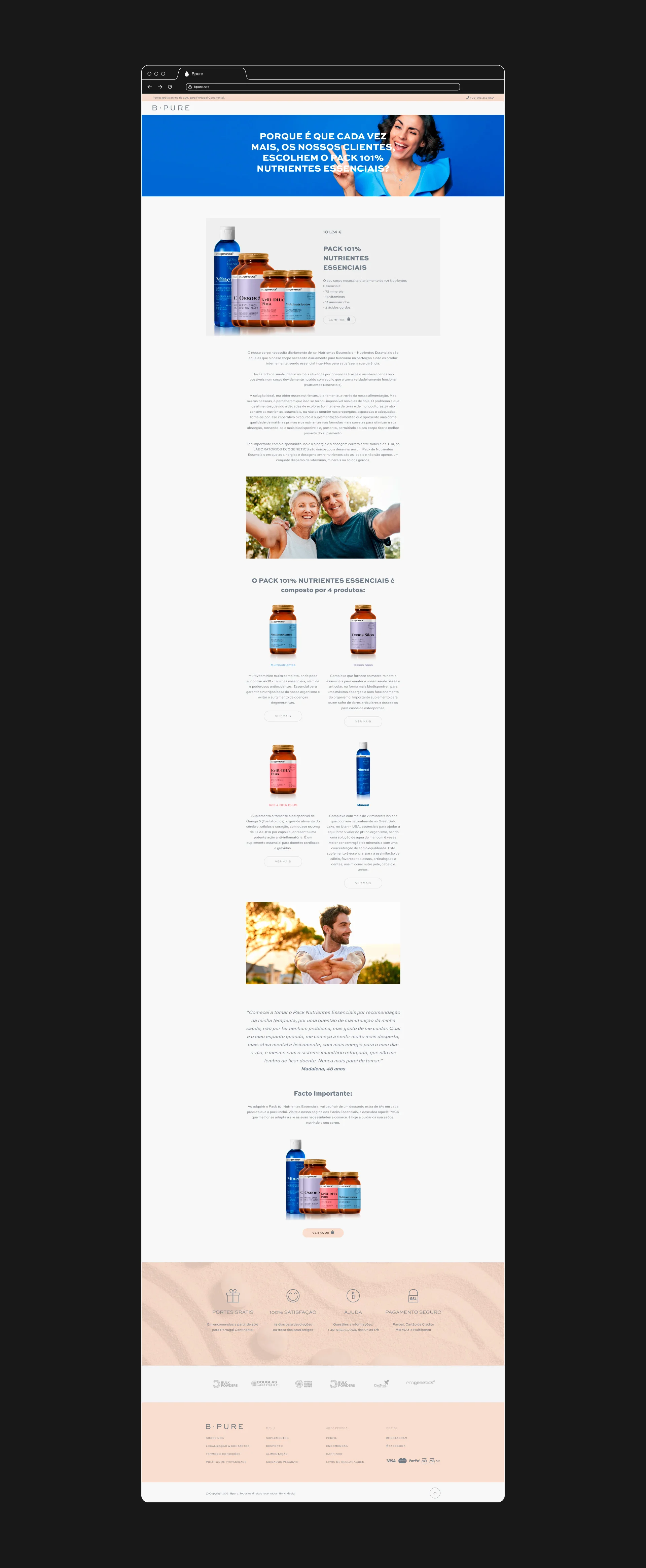 Nhdesign project Bpure: full page of the Bpure website on a black background