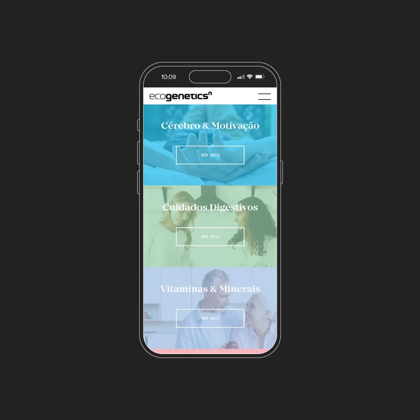Projeto EcogeneticsN da Nhdesign: Site adaptado para telemóvel