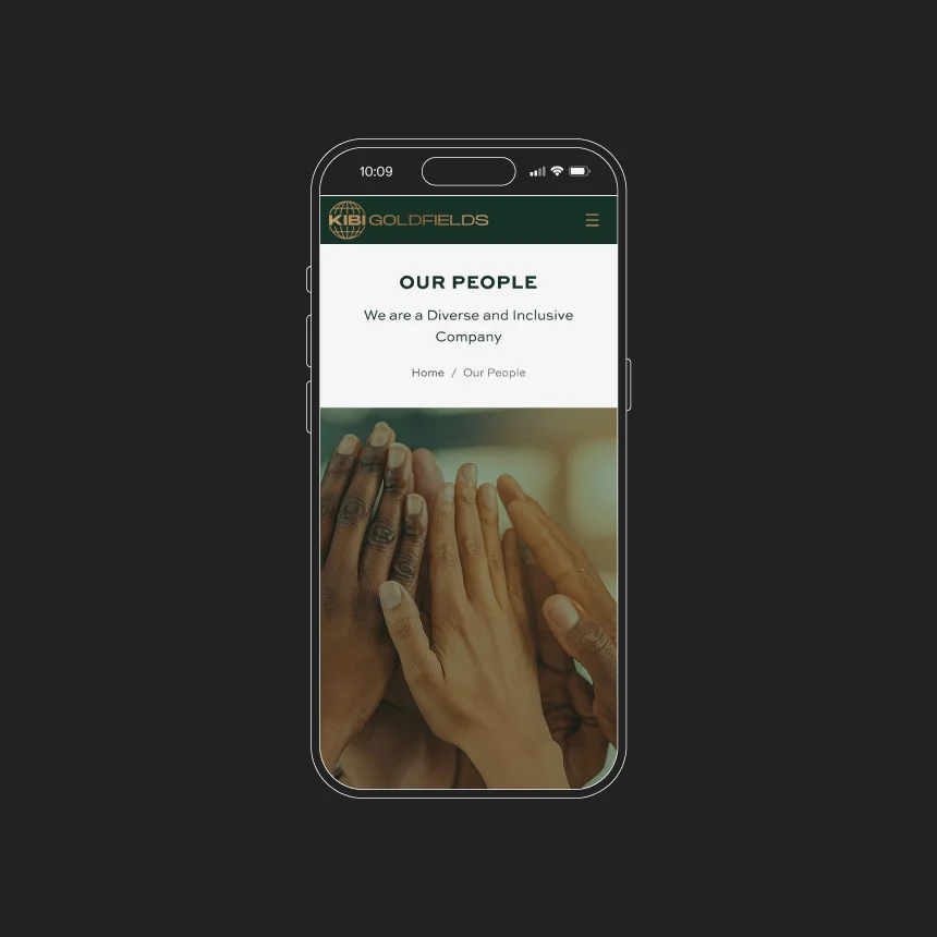 Nhdesign project Kibi Goldfields: Responsive website on mobile