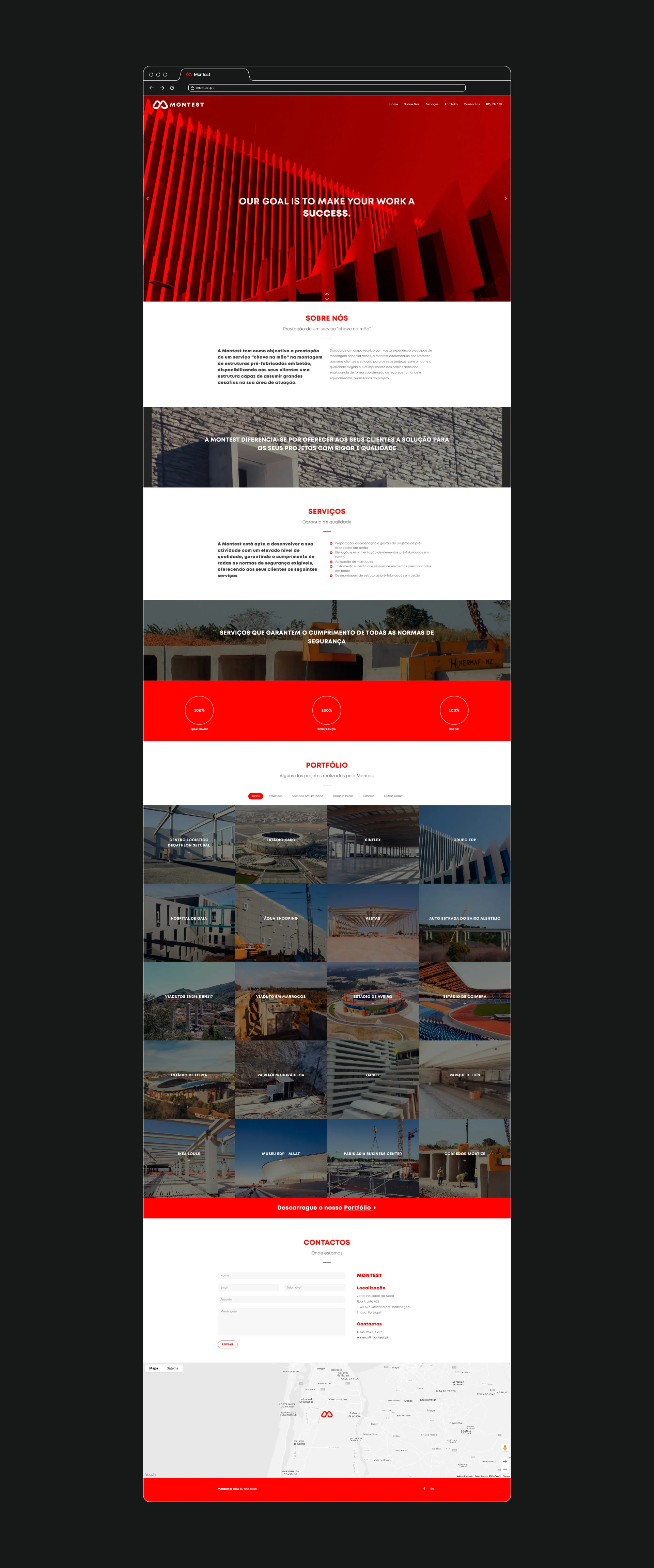 Projeto Montest da Nhdesign: página completa do website da Montest sobre fundo preto