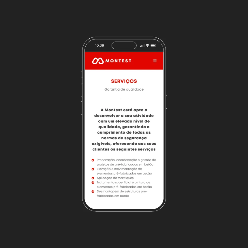 Projeto Montest da Nhdesign: Site adaptado para telemóvel